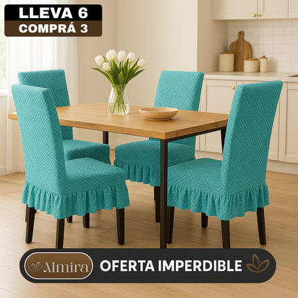 [Llevá 6 Pagá 3] Fundas de Lujo Elásticas Noele con Protección Antimanchas y Ajuste Perfecto (¡Transformá tus sillas en segundos!)