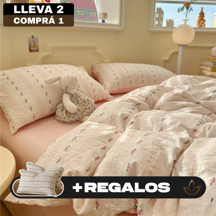 [Llevá 2 Pagá 1] Ropa de Cama Completa Estampada en Algodón y Poliéster +2 Fundas para Almohada