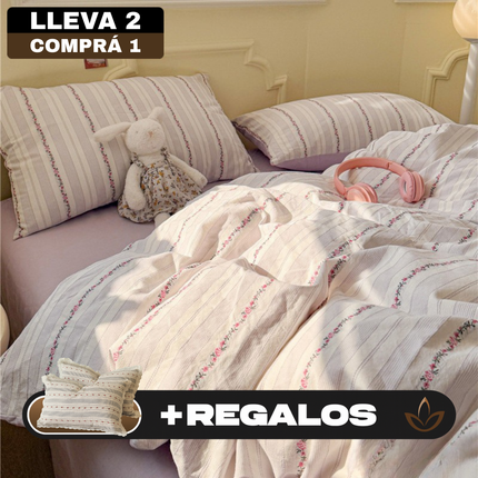 [Llevá 2 Pagá 1] Ropa de Cama Completa Estampada en Algodón y Poliéster +2 Fundas para Almohada