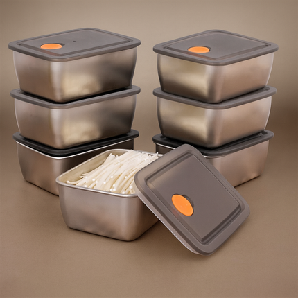 Kit de 16 Recipientes de Acero Inoxidable Línea Premium con Tapa Antifugas Resistente al Congelador y a Altas Temperaturas