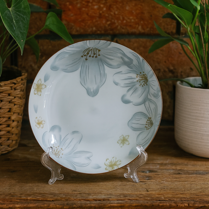 Kit 10 Platos de Cerámica Sakura con Pintura Artesanal (Belleza y Sofisticación en Tu Mesa!) + 10 Vasos Aruba