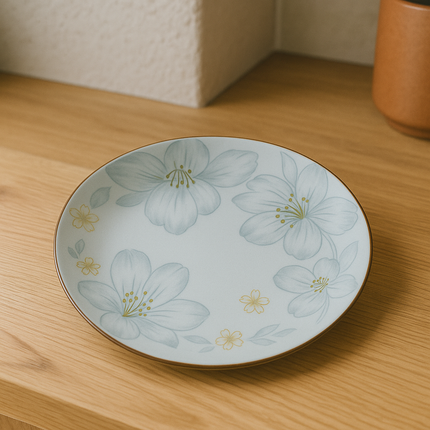 Kit 10 Platos de Cerámica Sakura con Pintura Artesanal (Belleza y Sofisticación en Tu Mesa!) + 10 Vasos Aruba