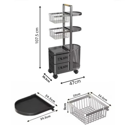 [Llevá 2 Pagá 1] Frutera Organizadora Inox Multiuso con Rueditas 5 Niveles y Canastos Deslizantes