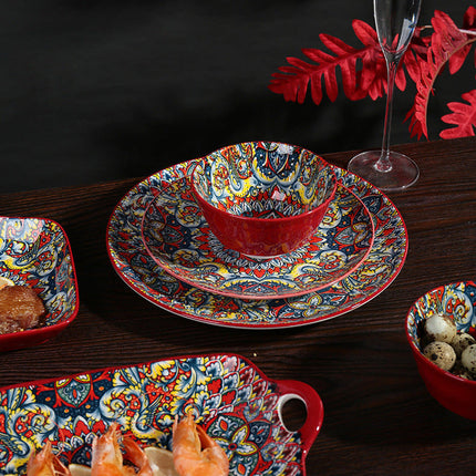 Juego de Comedor Completo de 14 Piezas en Cerámica con Estampa Elegante y Diseño Atemporal