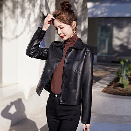 [Llevá 2 Pagá 1] Campera Femenina Luara de Cuero Legítimo con Bolsillos Laterales (¡Textura suave y diseño retro!)