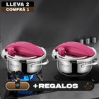 [Llevá 2 Pagá 1] Olla a Presión 2 en 1 con Triple Capa de Acero Inoxidable Antiadherente y Tapa de Vidrio +REGALO: Juego de Utensilios de Cocina