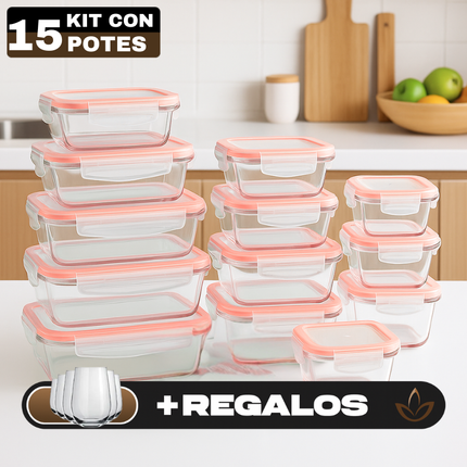 Kit con 15 Frascos Herméticos de Vidrio + 10 Vasos de Vidrio Aruba [¡ÚLTIMAS UNIDADES EN STOCK!]
